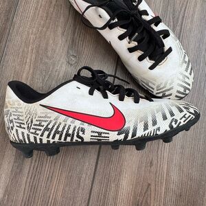 Nike Kids Soccer Cleats - White and Black with Red Swoosh